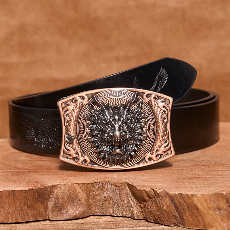 Cintura in pelle con coltello pieghevole nascosto fai da te in bronzo rosso drago da uomo