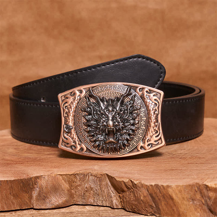 Cintura in pelle con coltello pieghevole nascosto fai da te in bronzo rosso drago da uomo