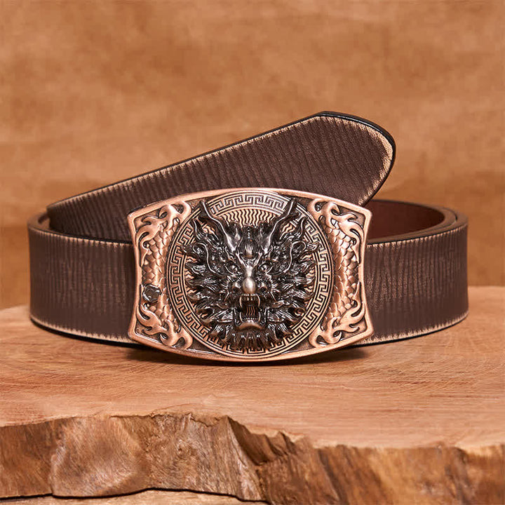 Cintura in pelle con coltello pieghevole nascosto fai da te in bronzo rosso drago da uomo