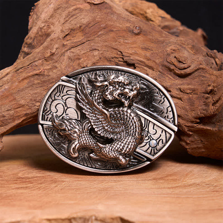 Cintura in pelle con coltello pieghevole nascosto Flying Dragon fai da te da uomo