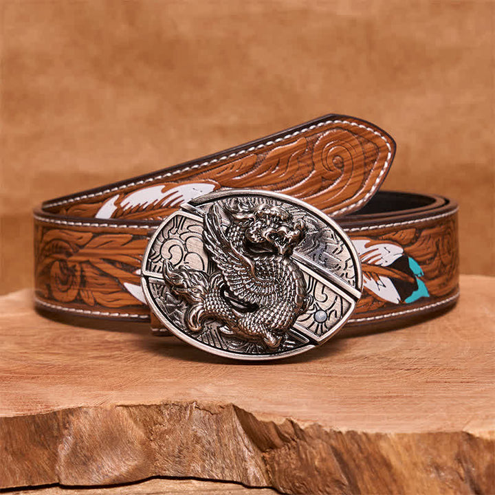 Cintura in pelle con coltello pieghevole nascosto Flying Dragon fai da te da uomo