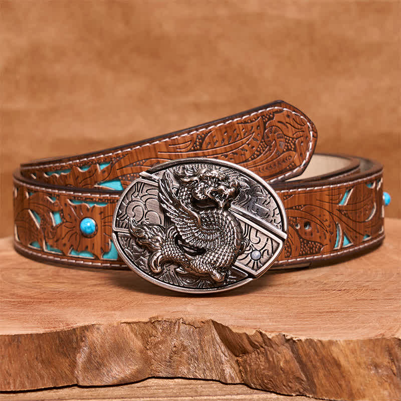 Cintura in pelle con coltello pieghevole nascosto Flying Dragon fai da te da uomo