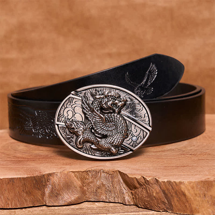 Cintura in pelle con coltello pieghevole nascosto Flying Dragon fai da te da uomo