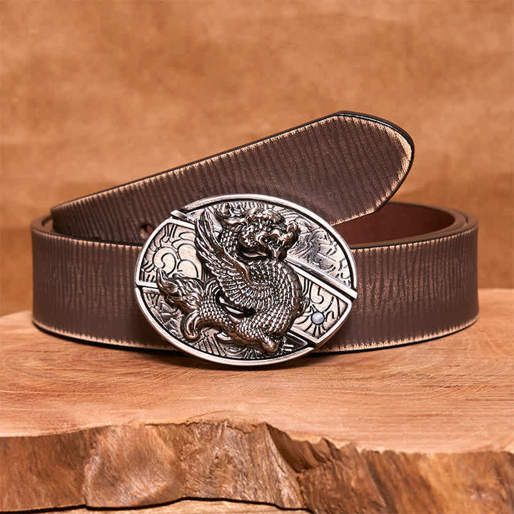 Cintura in pelle con coltello pieghevole nascosto Flying Dragon fai da te da uomo