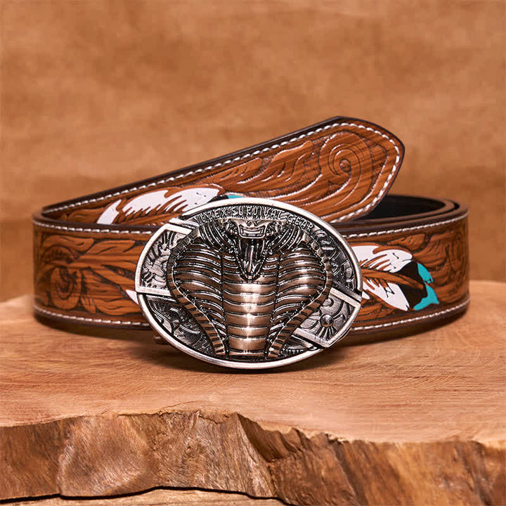 Cintura in pelle con coltello pieghevole nascosto a forma di cobra velenoso fai da te da uomo