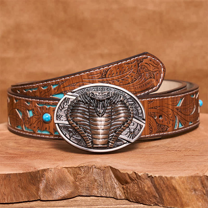 Cintura in pelle con coltello pieghevole nascosto a forma di cobra velenoso fai da te da uomo