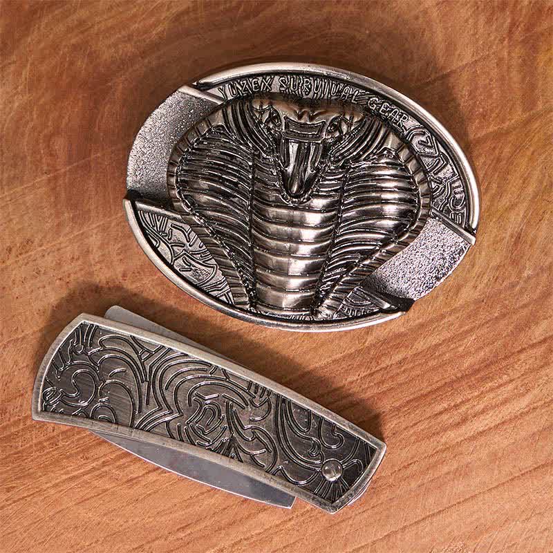 Cintura in pelle con coltello pieghevole nascosto a forma di cobra velenoso fai da te da uomo