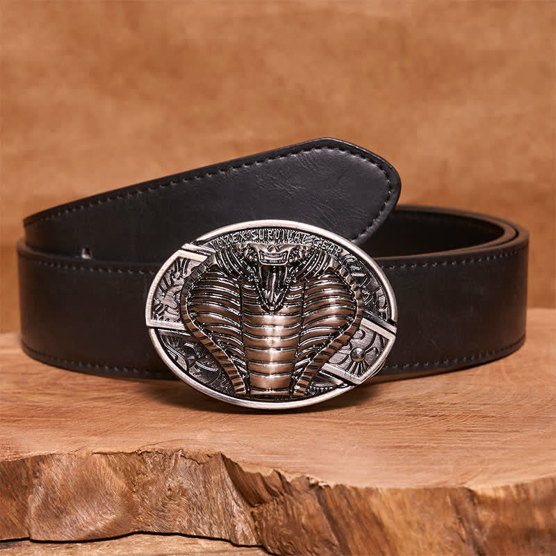 Cintura in pelle con coltello pieghevole nascosto a forma di cobra velenoso fai da te da uomo