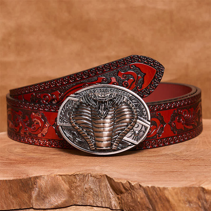 Cintura in pelle con coltello pieghevole nascosto a forma di cobra velenoso fai da te da uomo