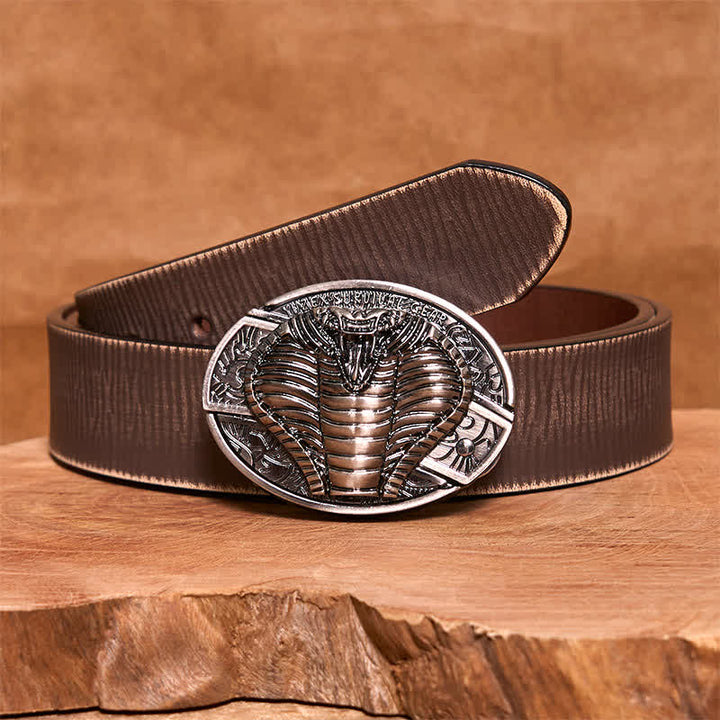 Cintura in pelle con coltello pieghevole nascosto a forma di cobra velenoso fai da te da uomo