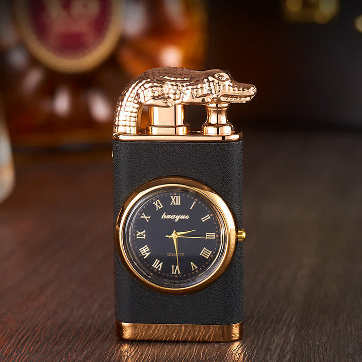 Accendino a butano Alligato Design ricaricabile a doppia fiamma con orologio