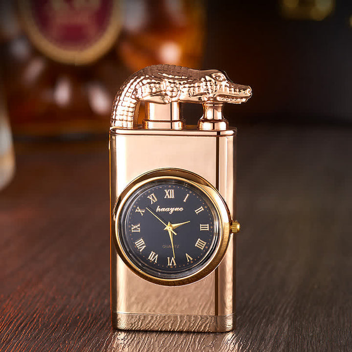 Accendino a butano Alligato Design ricaricabile a doppia fiamma con orologio