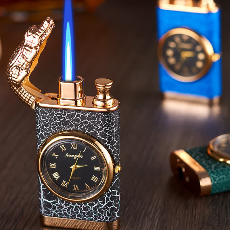 Accendino a butano Alligato Design ricaricabile a doppia fiamma con orologio