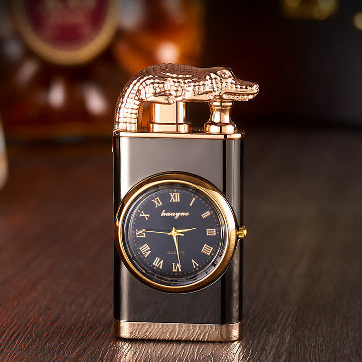 Accendino a butano Alligato Design ricaricabile a doppia fiamma con orologio