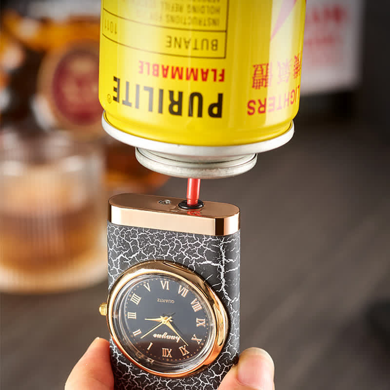 Accendino a butano Alligato Design ricaricabile a doppia fiamma con orologio