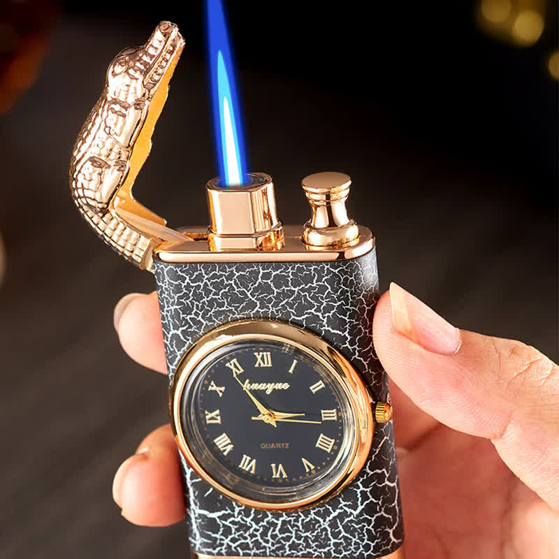 Accendino a butano Alligato Design ricaricabile a doppia fiamma con orologio