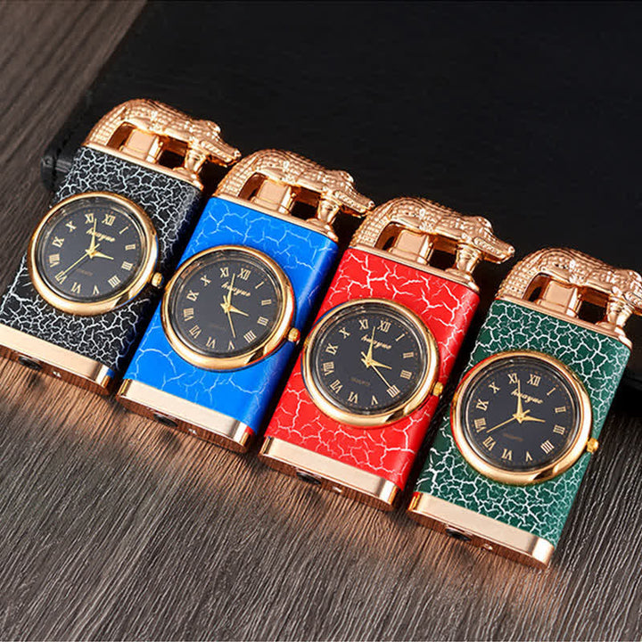 Accendino a butano Alligato Design ricaricabile a doppia fiamma con orologio