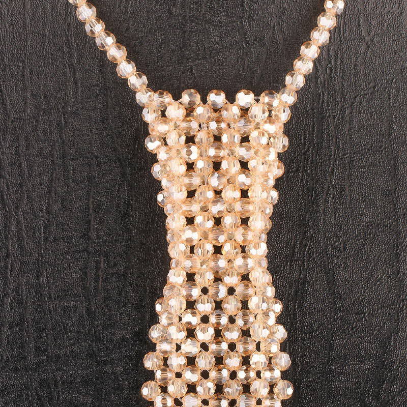 Collana con cravatta creativa in cristallo artificiale fatta a mano