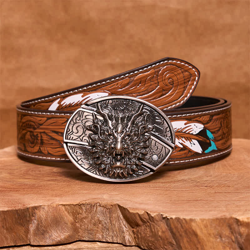 Cintura in pelle con coltello pieghevole nascosto Brave Dragon fai da te da uomo