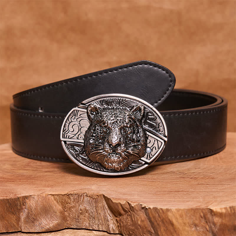 Cintura in pelle con coltello pieghevole nascosto a forma di testa di leopardo fai da te da uomo