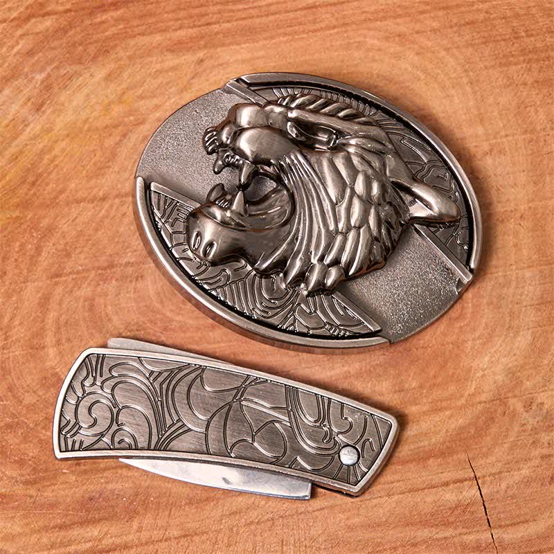 Cintura in pelle con coltello pieghevole nascosto Roaring Tiger fai da te da uomo