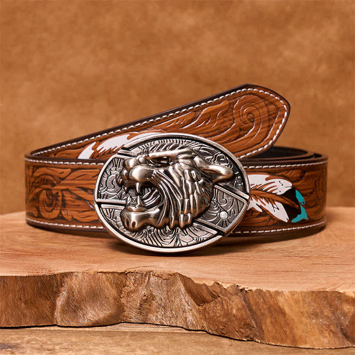 Cintura in pelle con coltello pieghevole nascosto Roaring Tiger fai da te da uomo
