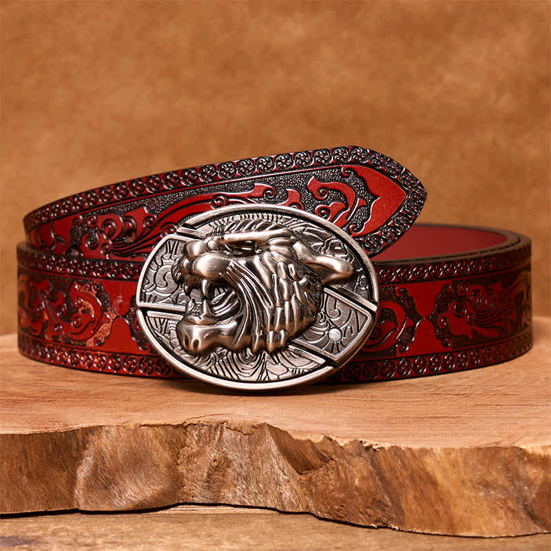 Cintura in pelle con coltello pieghevole nascosto Roaring Tiger fai da te da uomo - Tigre ruggente - Cintura marrone intagliata - 42 - image 6