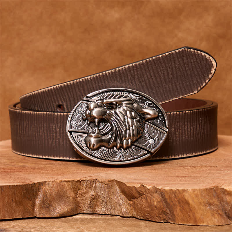 Cintura in pelle con coltello pieghevole nascosto Roaring Tiger fai da te da uomo - Tigre ruggente - Cintura marrone anticata - 42 - image 8