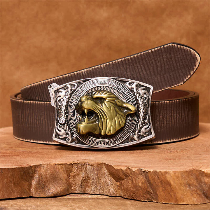Cintura in pelle con coltello pieghevole nascosto Tiger fai da te da uomo - Tigre - Cintura marrone anticata - 42 - image 7