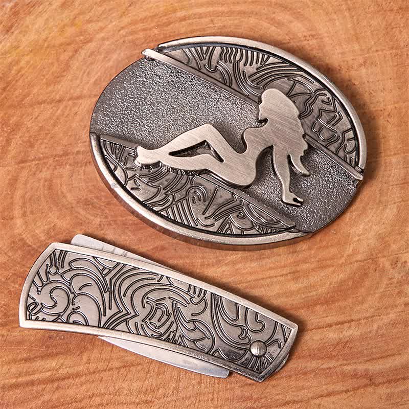 Cintura in pelle con coltello pieghevole nascosto fai da te da uomo con silhouette femminile