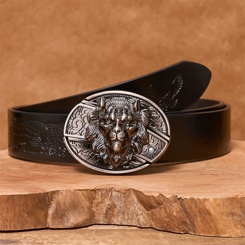 Cintura in pelle con coltello pieghevole nascosto con stemma del leone fai da te da uomo - Leone - Cintura con aquila in rilievo nera - 42 - image 7
