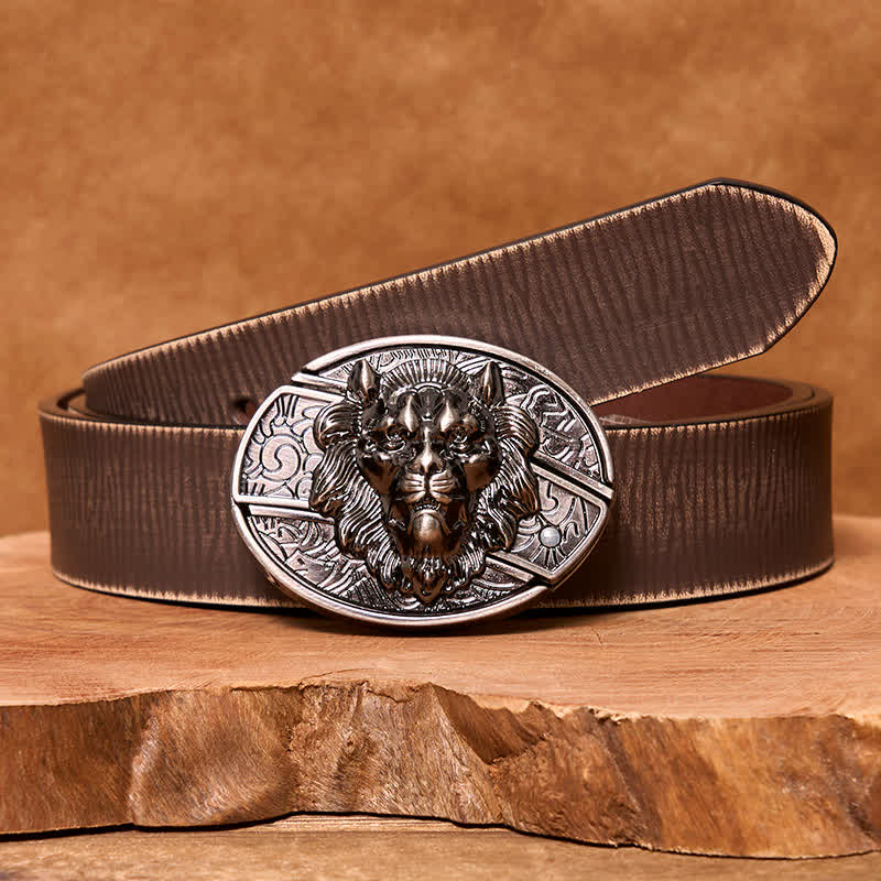 Cintura in pelle con coltello pieghevole nascosto con stemma del leone fai da te da uomo - Leone - Cintura marrone anticata - 42 - image 8