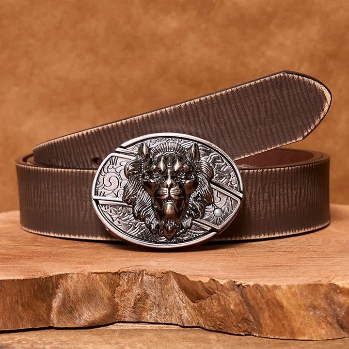 Cintura in pelle con coltello pieghevole nascosto con stemma del leone fai da te da uomo - Leone - Cintura marrone anticata - 42 - image 8