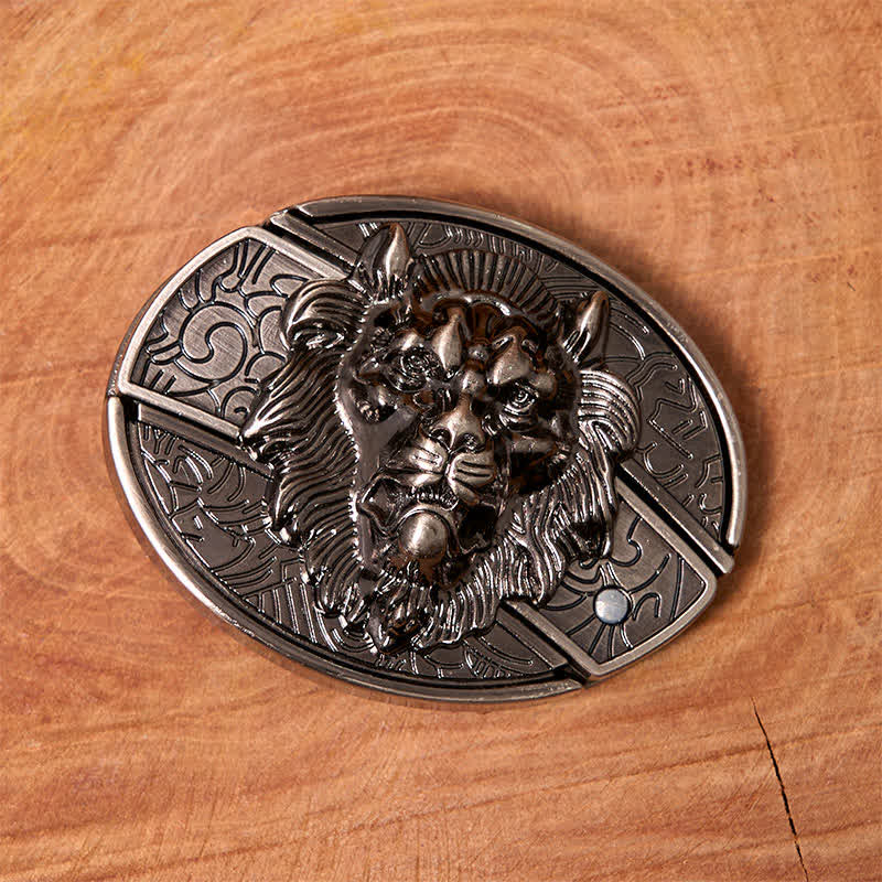 Cintura in pelle con coltello pieghevole nascosto con stemma del leone fai da te da uomo - image 3