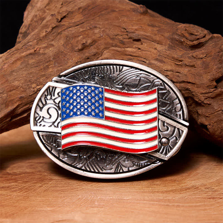 Cintura in pelle fai da te con coltello pieghevole nascosto con bandiera americana da uomo
