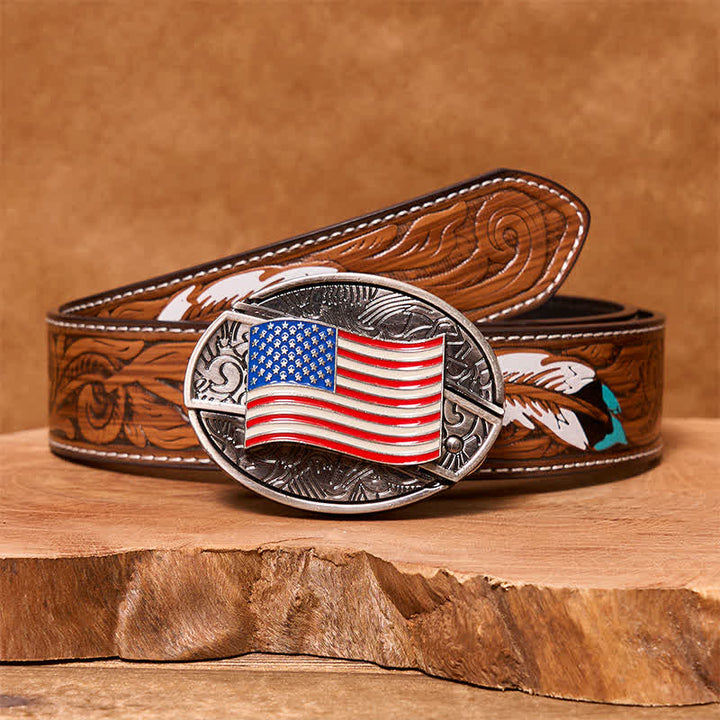 Cintura in pelle fai da te con coltello pieghevole nascosto con bandiera americana da uomo