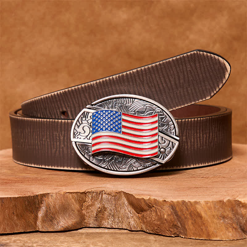 Cintura in pelle fai da te con coltello pieghevole nascosto con bandiera americana da uomo