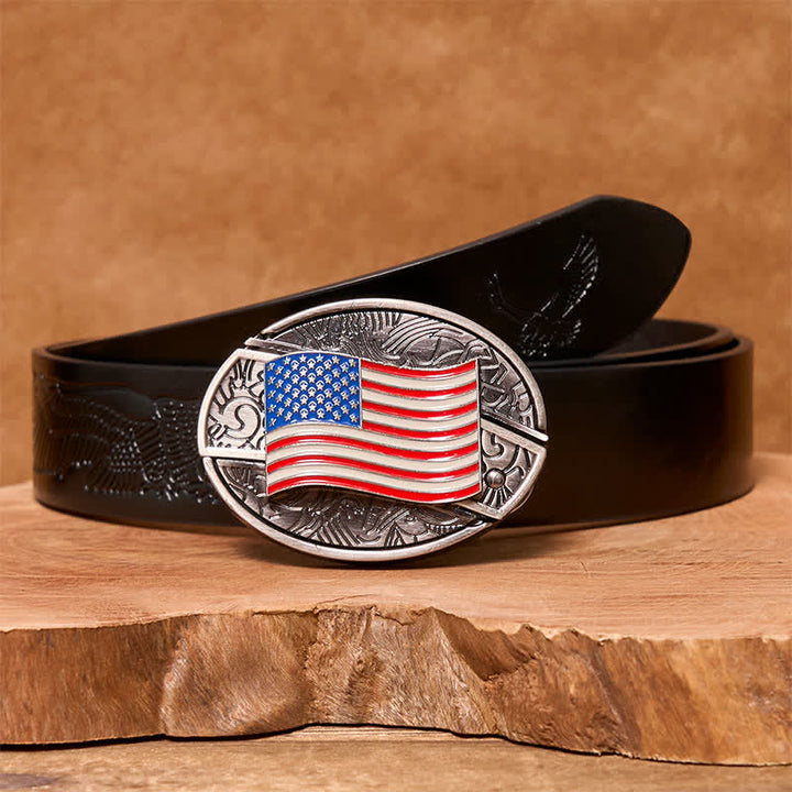Cintura in pelle fai da te con coltello pieghevole nascosto con bandiera americana da uomo