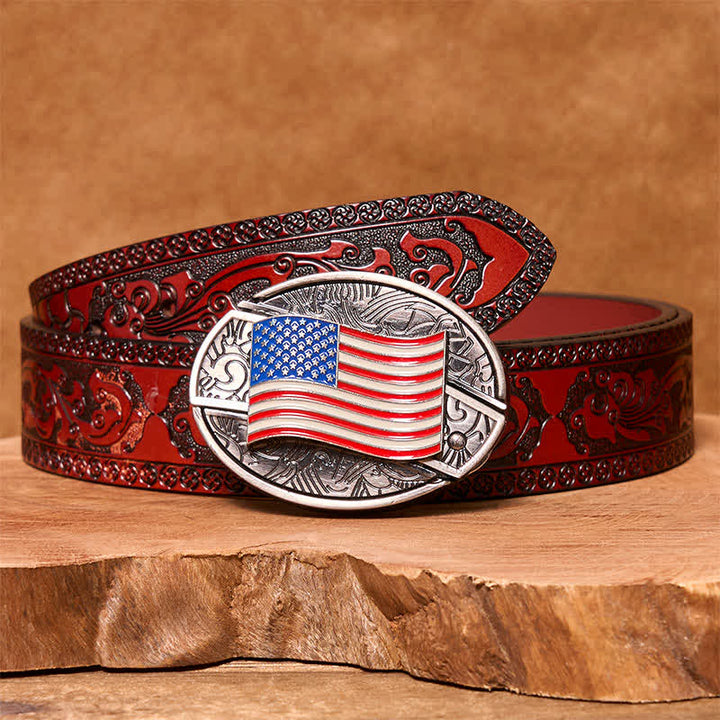 Cintura in pelle fai da te con coltello pieghevole nascosto con bandiera americana da uomo