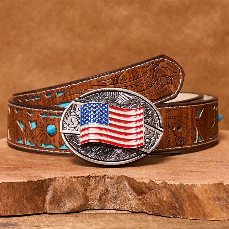 Cintura in pelle fai da te con coltello pieghevole nascosto con bandiera americana da uomo