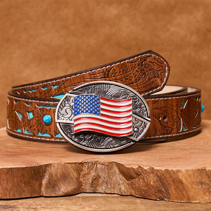 Cintura in pelle fai da te con coltello pieghevole nascosto con bandiera americana da uomo