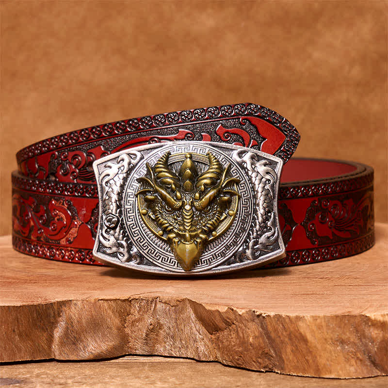 Cintura in pelle con coltello pieghevole nascosto fai da te a forma di drago dal becco affilato da uomo - Drago dal becco affilato - Cintura marrone intagliata - 42 - image 5