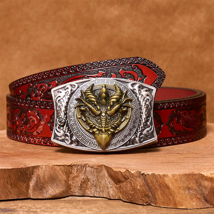 Cintura in pelle con coltello pieghevole nascosto fai da te a forma di drago dal becco affilato da uomo - Drago dal becco affilato - Cintura marrone intagliata - 42 - image 5