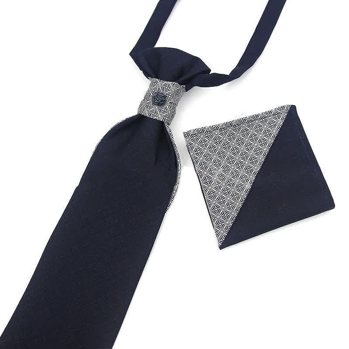 2 pezzi cravatta pre-annodata con cristalli in stile giuntura da uomo e fazzoletto da taschino - Nero - image 9