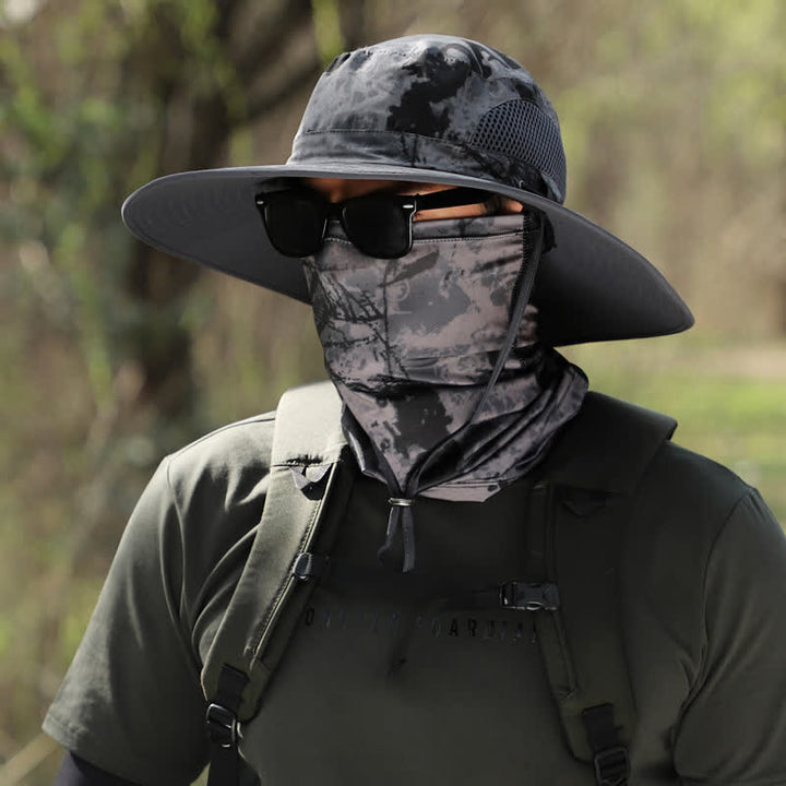 Cappello da pescatore a tesa larga con maschera mimetica da uomo, 2 pezzi