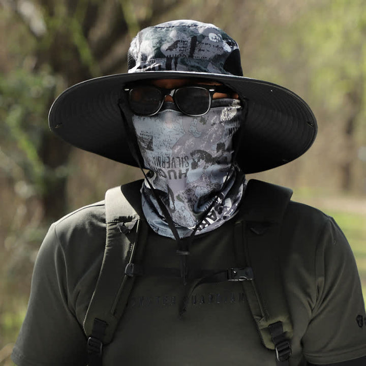 Cappello da pescatore a tesa larga con maschera mimetica da uomo, 2 pezzi