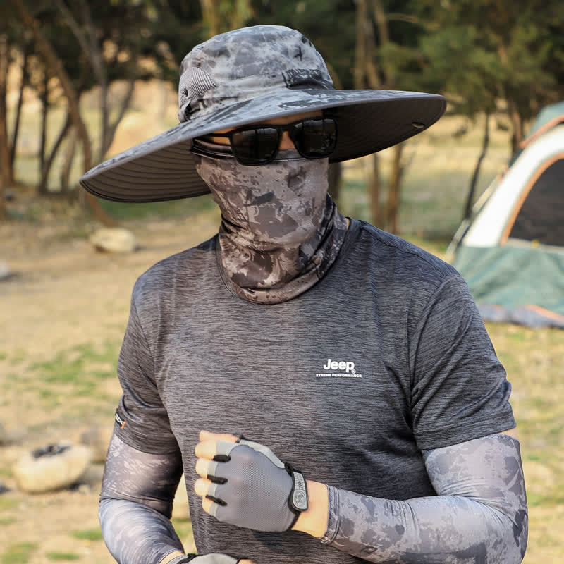 Cappello da pescatore a tesa larga con maschera mimetica da uomo, 2 pezzi
