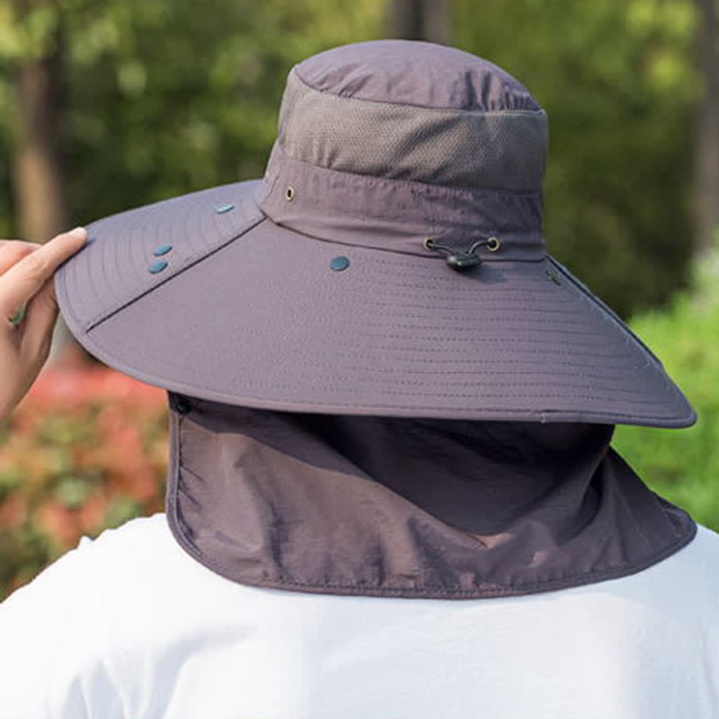 Cappello da pescatore a tesa larga pieghevole con copricollo rimovibile da uomo