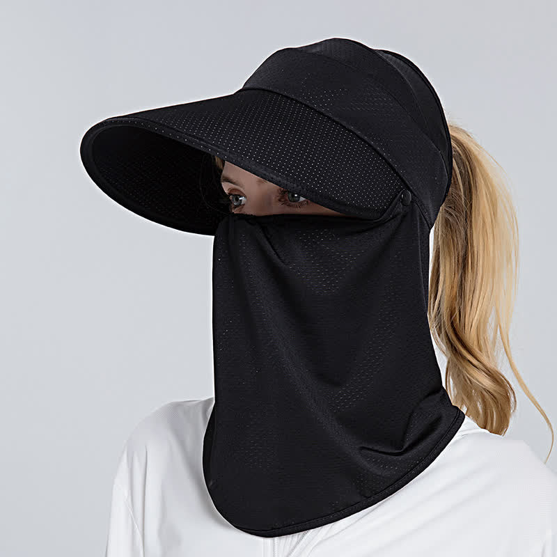 Cappellino parasole da donna con visiera a rete e coda di cavallo, 2 pezzi, con patta rimovibile
