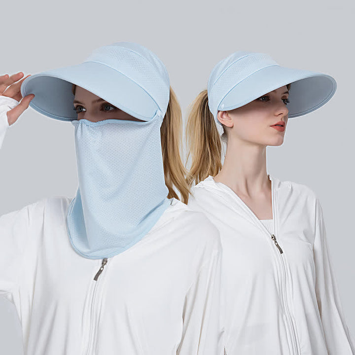Cappellino parasole da donna con visiera a rete e coda di cavallo, 2 pezzi, con patta rimovibile